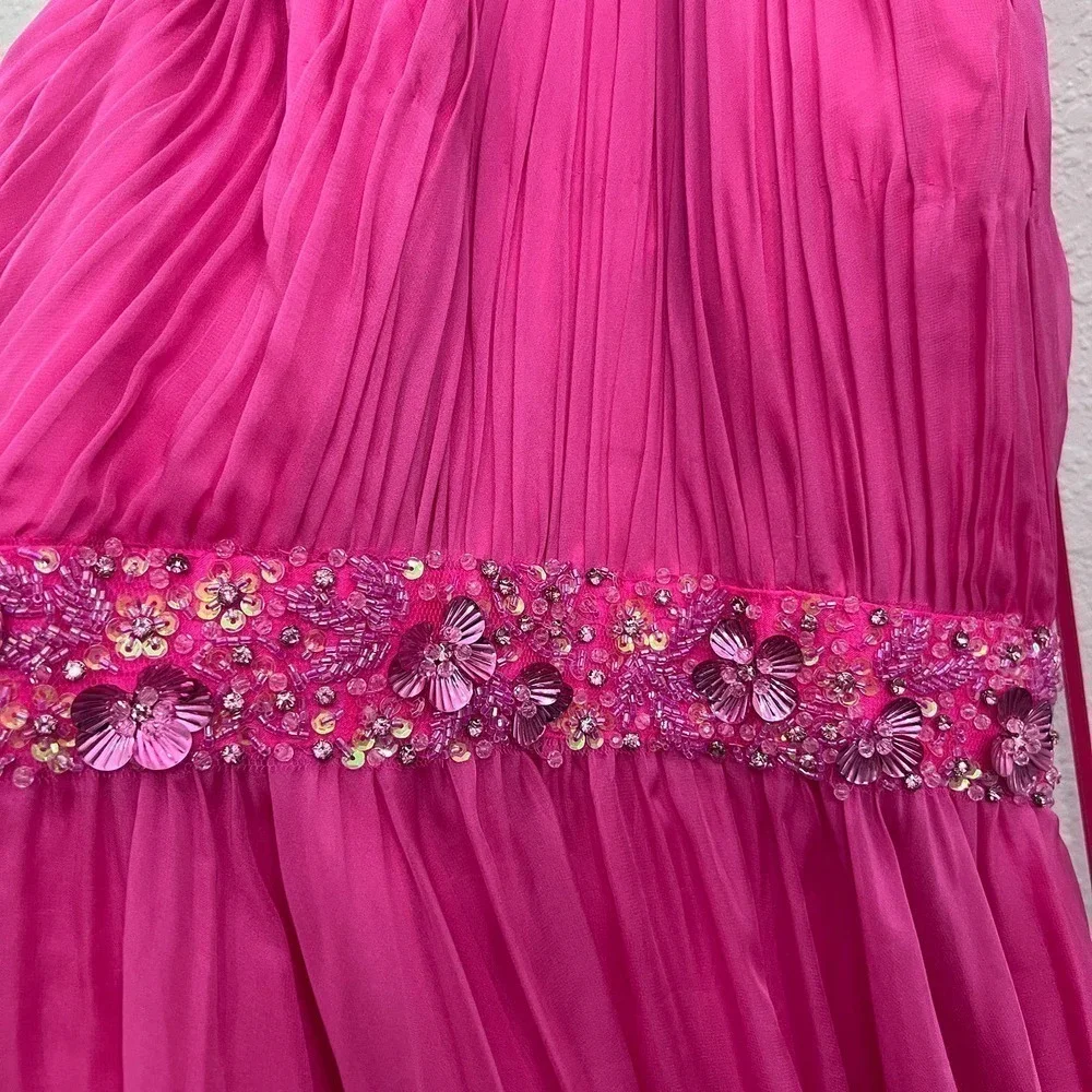 NEW $498 MAC DUGGAL 68029 PINK HALTER NECK HIGH LOW FLOWY CHIFFON GOWN  Size 2